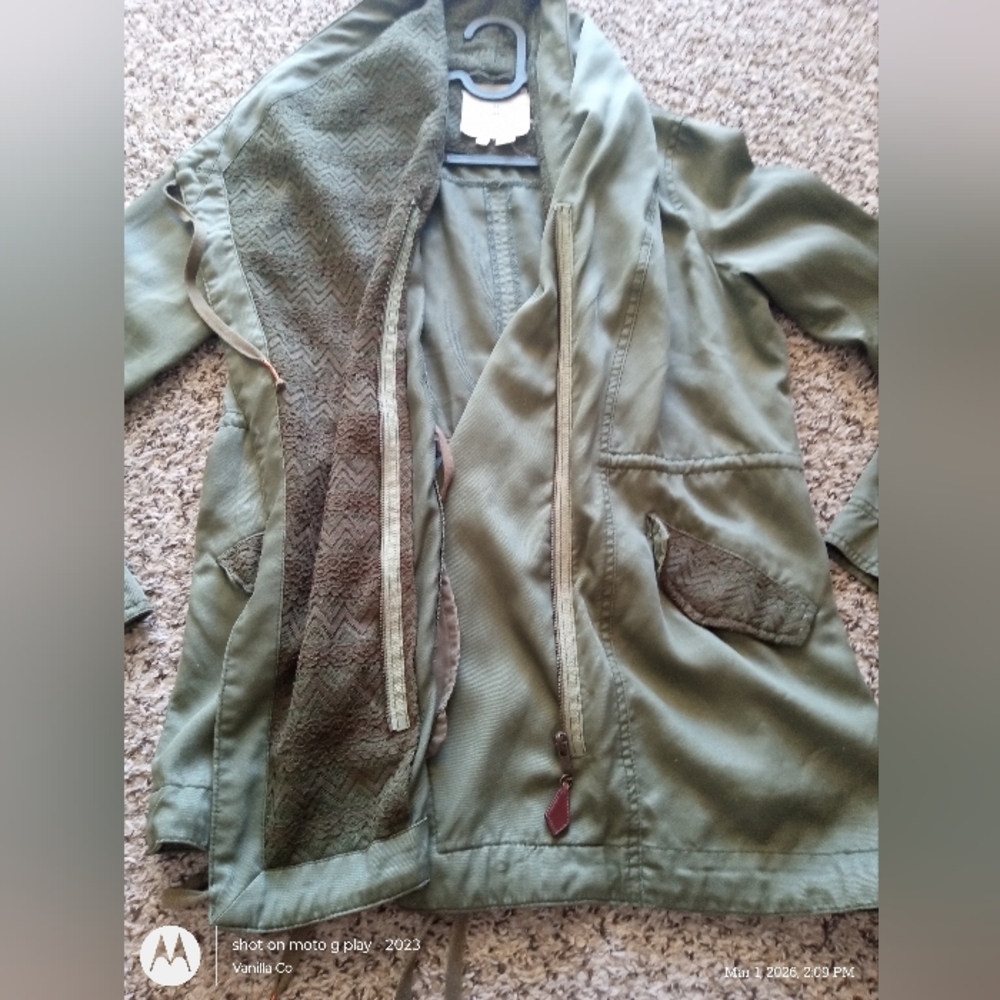 Anthropologie Hei Hei Etta Layered Drawstring Anorak Jacket Lace Green Size XS - Picture 6 of 12